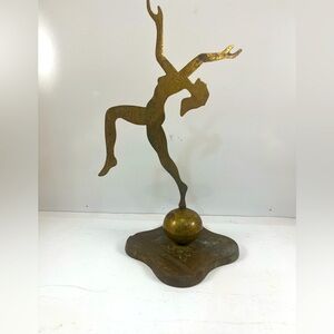 Vintage Art Deco Brass Figural Women Acrobat Dancer Pen Rest Sculpture